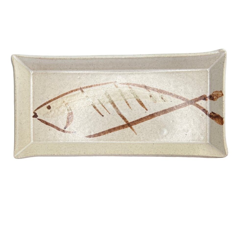 Fort Stoneware Rectangular Serving Platter Dish with Fish Design